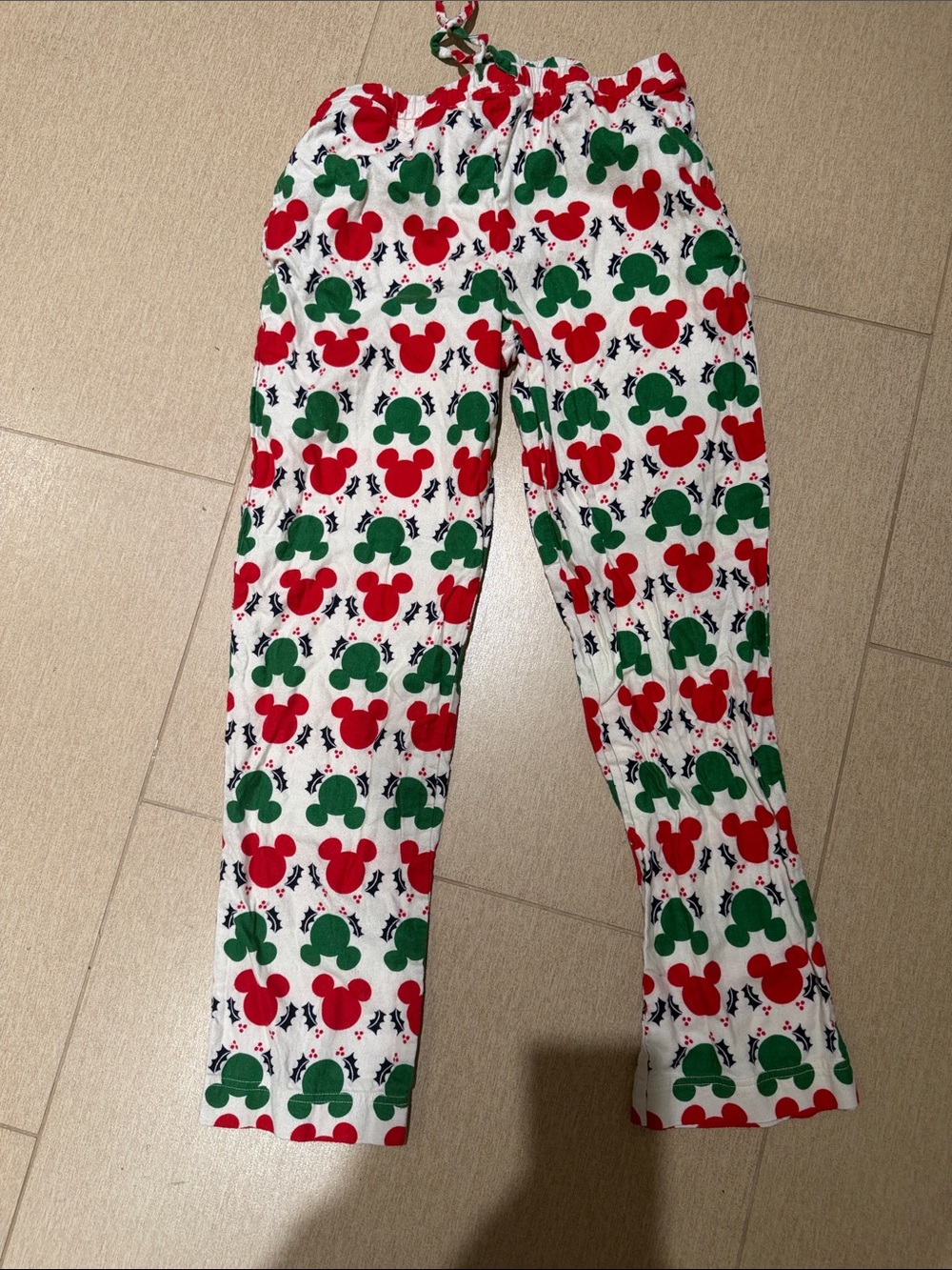 Disney White Red and Green Mouse-Print Pajama Pants